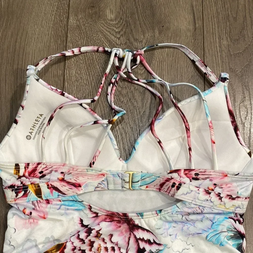 Athleta Aqualuxe Lotus‎ Floral Print Strappy Back Tankini Swim Top Size XXS/XS